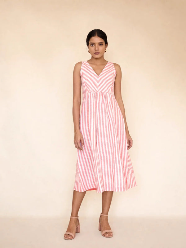 Peach Linen Stripe Dress