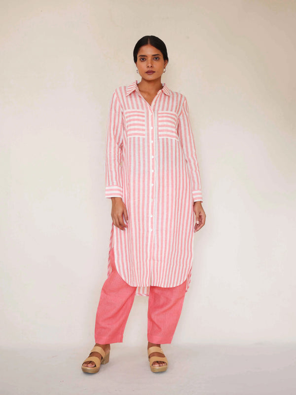 Peach Stripe Shirt & Kurta Set