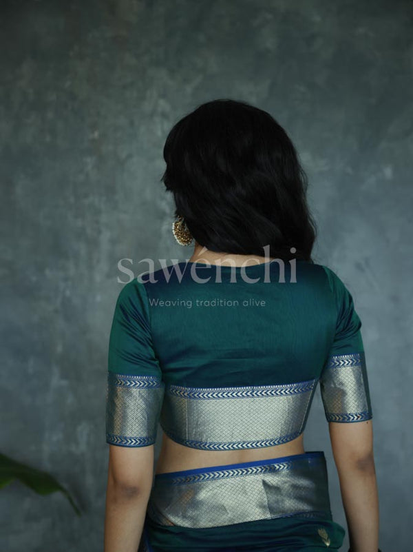 Peacock blue lotus saree