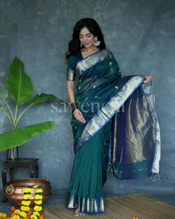 Peacock blue lotus saree