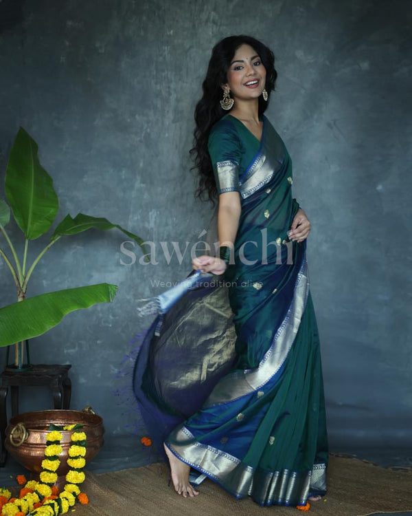 Peacock blue lotus saree