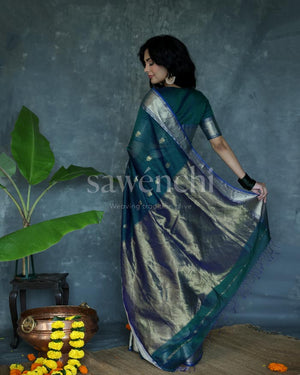 Peacock Blue Lotus Saree