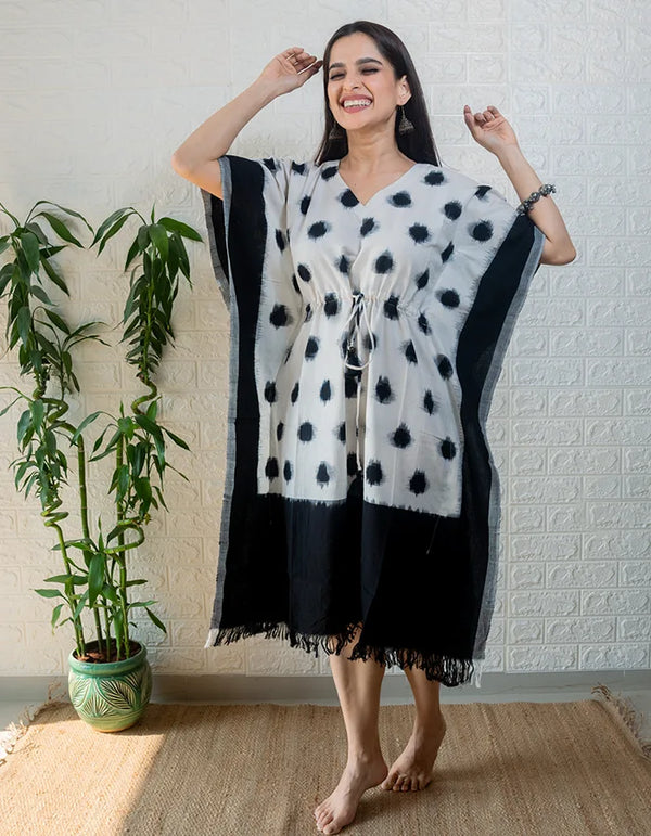 Black and white ikkat kaftan